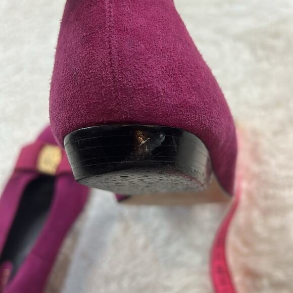 Vintage 80s Sutton Plaza magenta suede bow tow flats, 9 - Picture 8 of 10